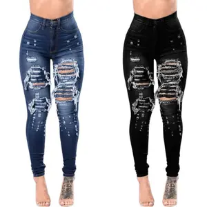2025 Autumn High Waist Ripped Jeans For Women Fashion Stretch Skinny Denim Pencil Pants Casual Slim Trousers S-3XL Fit Womenswear Piece Streetwear