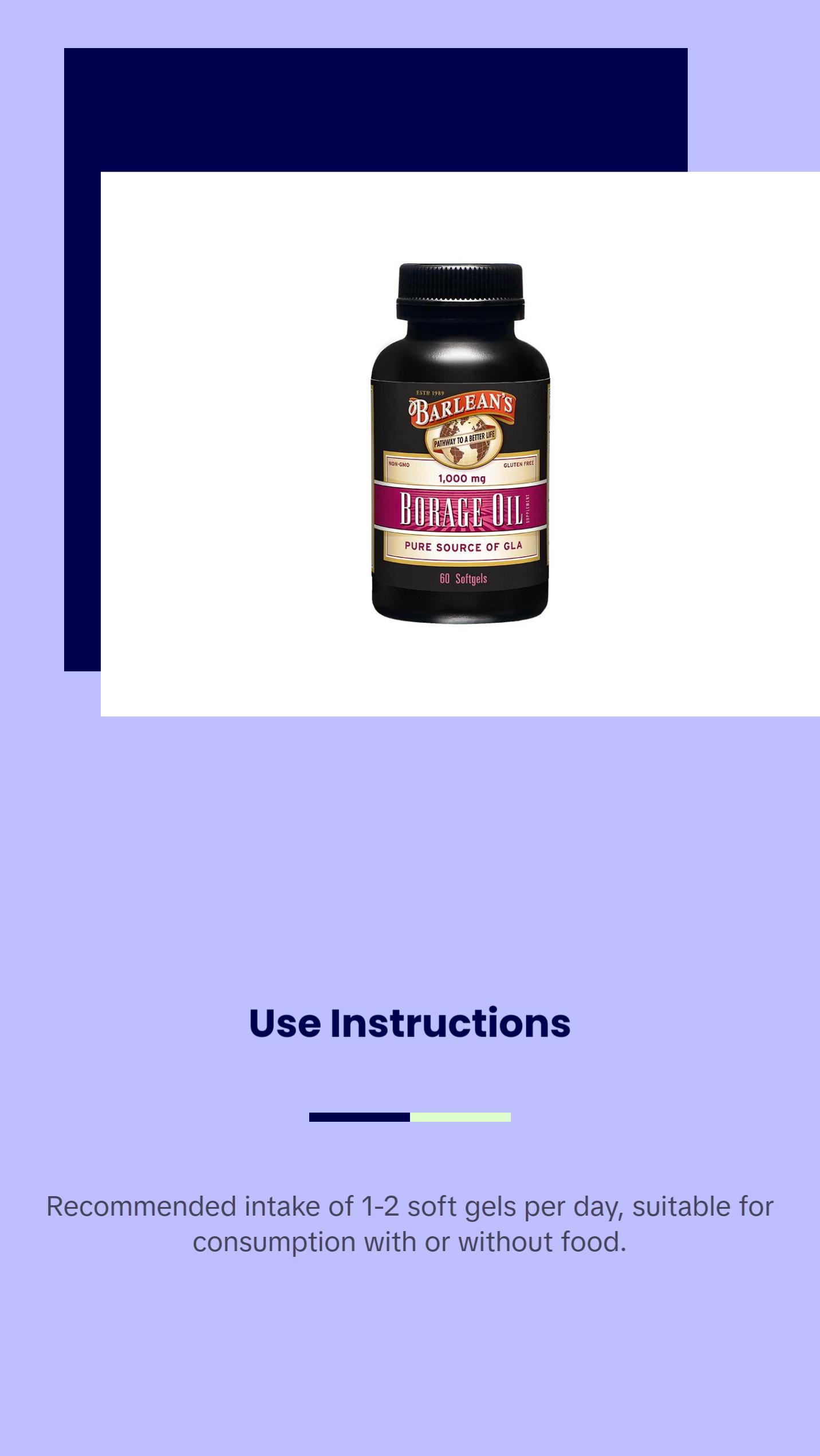 Barlean's Borage Oil Capsules, 1000mg Cold Pressed Pure Borage Seed Oil GLA Supplement Healthcare Dietary