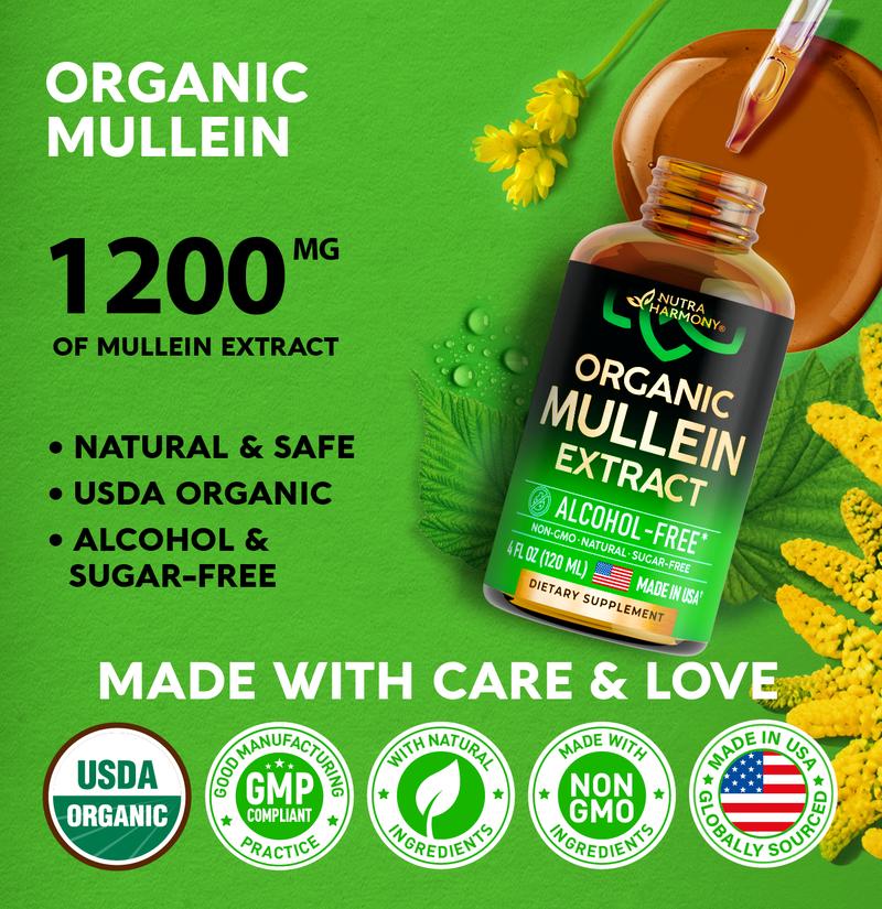 USDA Organic Mullein Leaf Extract Drops for Lung Support - Made in USA Supplement - Respiratory Health Support -  Natural lung detox
