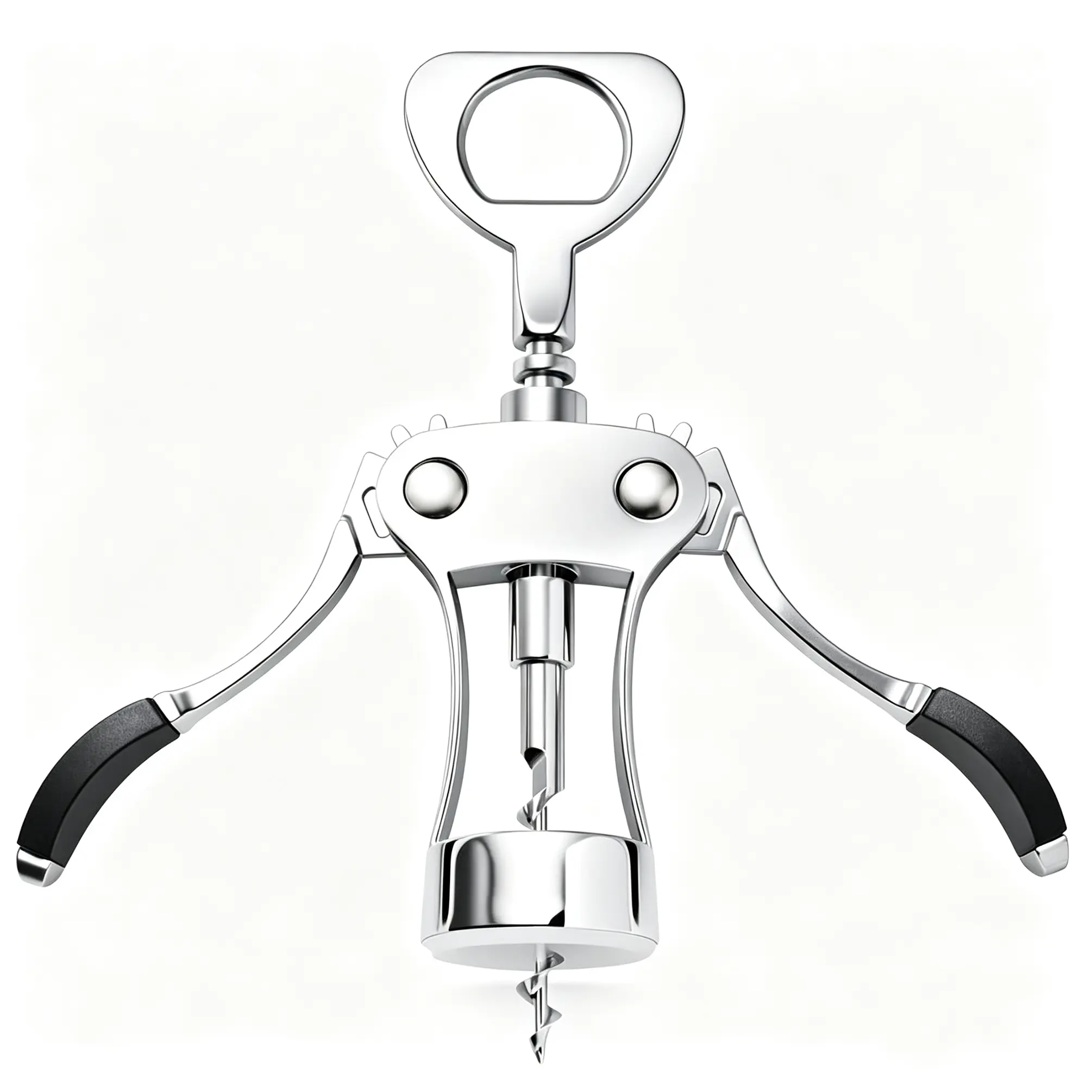 FixtureDisplays Wing Corkscrew Wine Bottle Opener, Zinc Alloy Double Lever Cork Remover with Built-in Beer Bottle Opener, Chrome Plated, Non-Slip Handle, 2.36 x 1.57 x 7.48 Inch 22057