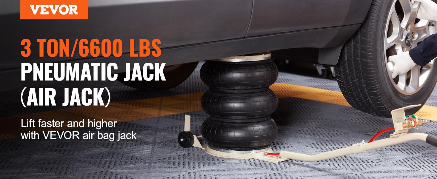 VEVOR Pneumatic Air Jack, 3T / 6600 lbs Triple Bag Air Jack, Airbag Jack with Six Steel Pipes, Lift up to 17.7 inch/450 mm, 3-5 s Fast Lifting Pneumatic Jack, with Long Handles for Car, Garage, Repair VEVOR Pneumatic Air Jack, 3T / 6600 lbs Triple Bag Air Jack, Airbag Jack with Six Steel Pipes, Lift up to 17.7 inch/450 mm, 3-5 s Fast Lifting Pneumatic Jack, with Long Handles for Car, Garage, Repair