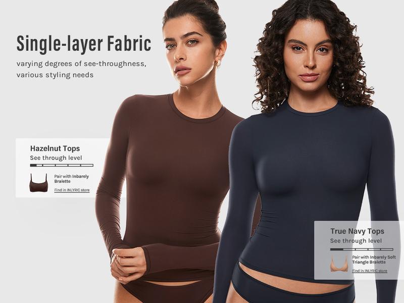Inbarely Soft Single-Layer Basic Long Sleeve Shirts See Through