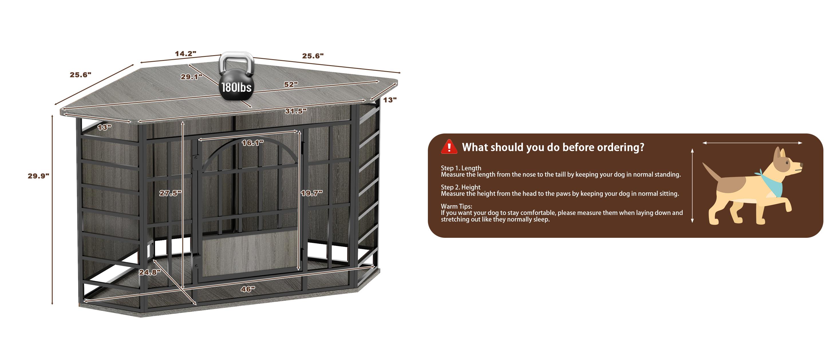 COZPAW 52 Inch Corner Dog Crate Furniture,Wooden Dog Kennel Indoor Furniture End Table,Modern Dog Cage Decorative Pet House TV Stand for Large Medium Dogs,Gray COZPAW 52 Inch Corner Dog Crate Furniture,Wooden Dog Kennel Indoor Furniture End Table,Modern Dog Cage Decorative Pet House TV Stand for Large Medium Dogs,Gray