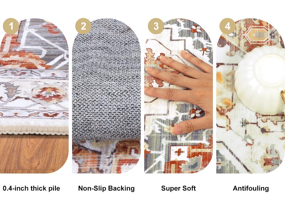 LOKHOM Vintage Non-Slip Floor Runner Rug Soft Farmhouse Medallion Rug Washable Easy to Clean Rugs for Hallway Kitchen Bedroom Entryway Laundry Room 0.4-inch Thick Premium Faux Wool Ultra Soft Resilient Against Wear and Tear Stain-Resistant