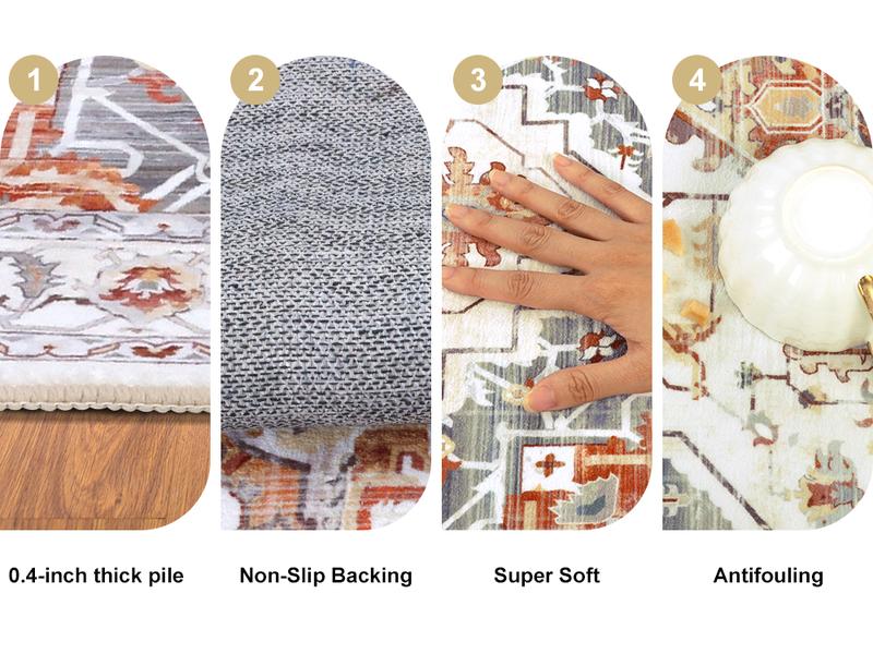 【TikTokShopHolidayHaul】Vintage Non-Slip Floor Runner Rug Soft Farmhouse Medallion Rug Washable Easy to Clean Rugs for Hallway Kitchen Bedroom Entryway Laundry Room 0.4-inch Thick Premium Faux Wool Ultra Soft Resilient Against Wear and Tear Stain-Resistant