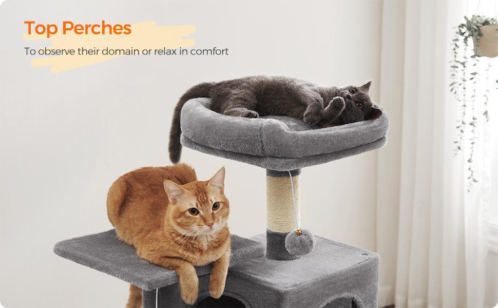 Feandrea Cat Tree with Scratching Posts, Hammock, Plush Perch & Activity Center - 44.1-Inch Multi-Level Cat Tower for Pets - Light Gray UPCT161W01 Feandrea Cat Tree with Scratching Posts, Hammock, Plush Perch & Activity Center - 44.1-Inch Multi-Level Cat Tower for Pets - Light Gray UPCT161W01