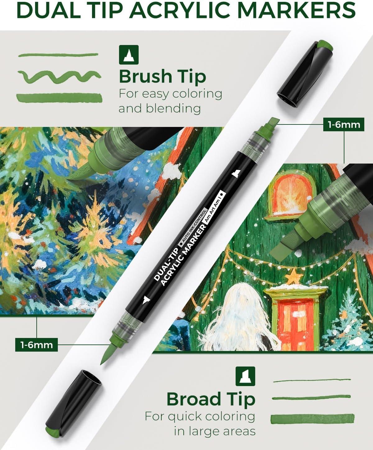[JusArt] 60/36 Colors Dual Tip with Broad Tip and Brush Tip Pens, Automatic Ink Control Acrylic Paint Markers, Premium Paint Pens for Various Surfaces, Acrylic Paint Markers, Markers for Coloring, Art Supplies, Acrylic Marker,juicy markers,vintage markers