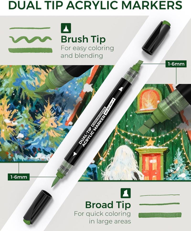 [JusArt] 60/36 Colors Dual Tip with Broad Tip and Brush Tip Pens, Automatic Ink Control Acrylic Paint Markers, Premium Paint Pens for Various Surfaces, Acrylic Paint Markers, Markers for Coloring, Art Supplies, Acrylic Marker, Coloring Supplies