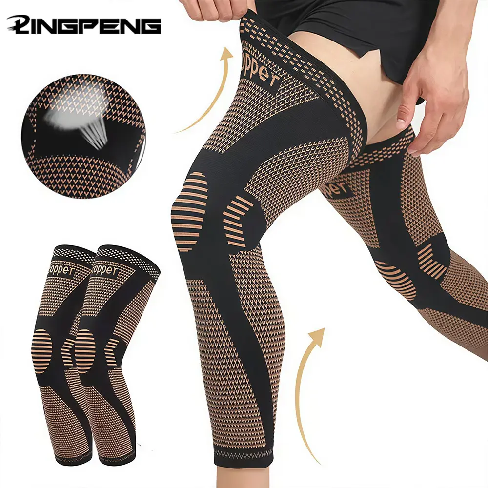 Copper Long Knitted Compression Knee Braces - Knee Supporter - Sports Knee Sleeve - Full Leg Compression Sleeves for Men & Women - Support for Exercise