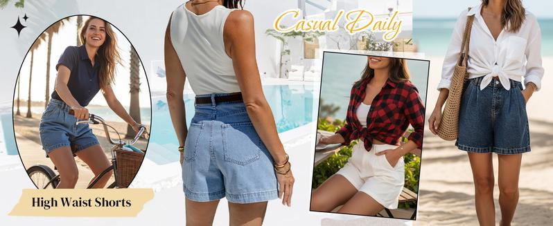Emmiol Jean Shorts for Women High Waisted A Line Denim Shorts Stretchy 2026 Summer Casual Bottoms