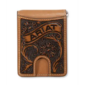 A3568308 Ariat Banner Tooled Leather Money Clip Card Case Wallet