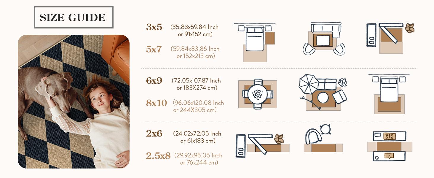 Lahome Checkered Easy Jute Runner Rug, Hallway Kitchen Runner Rug Non Slip Washable Outdoor Carpet for Entryway Indoor, Checkerboard Indoor Outdoor Carpet for Hallway Entry