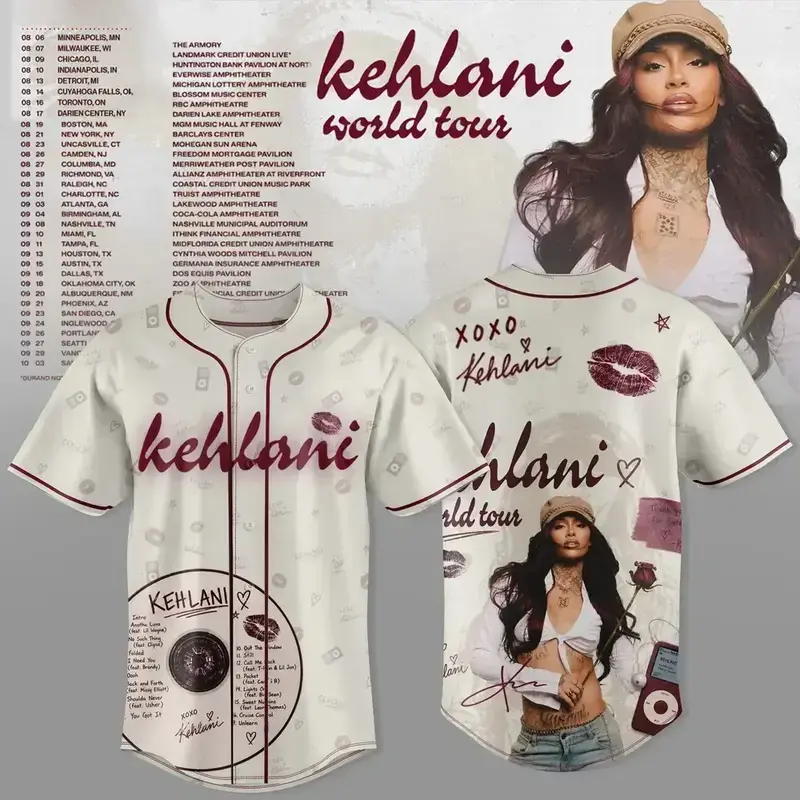 Vintage Kehlani World Tour 2026 Baseball Jersey, Unisex Vintage Streetwear Short Sleeve Shirt Button-Up Retro Tour Style, Hip Hop Merch, Gifts