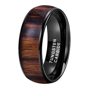 Men's 8mm Black Tungsten Wedding Band with Natural Wood Grain Inlay - Scratch-Resistant, Comfort Fit Promise Ring Gift for Him, Luxury & Stylish Design