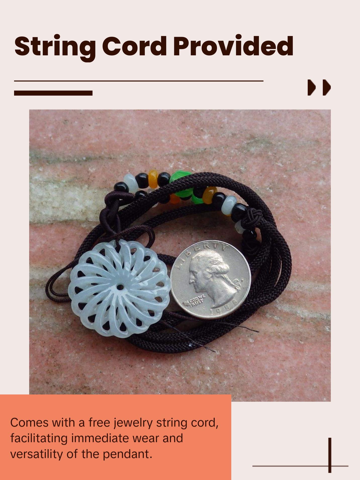 Certified Hand Carved Light Green Natural Myanmar Burma A Jade jadeite Coin Knotte Flower Circle Pendant Necklace