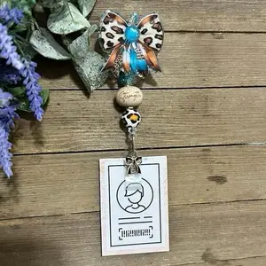 Southwestern Badge Reel   - Handmade ID Holder with brown cheetah Accents & Glitter Finish for Healthcare Workers Teacher