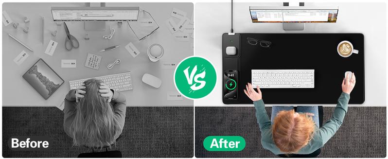 XXL Gaming Mouse Pad with 15W Wireless Charging, 31.5x15.75 Inch XXL Size, Micro-Weave Cloth, Non-Slip & Waterproof, Adjustable Angle, International Warranty Desk Accessories 【Christmas】