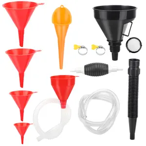 8Pcs Automotive Funnel Set with Manual Siphon Fuel Pump–Long Neck Oil Funnels,Portable Telescopic Oil Funnel Set,Flexible Fuel Filling Funnel,Foldable right angle funnel