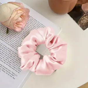 2Pack Satin Hair Scrunchies for Women - Glossy Satin Scrunchies for Hair Satin Scrunchies for Girls Holiday Gift Silk Hair Tie No Damage Cute Satin Hair Scrunchie for Styling Headband Cotton Elastic Pink