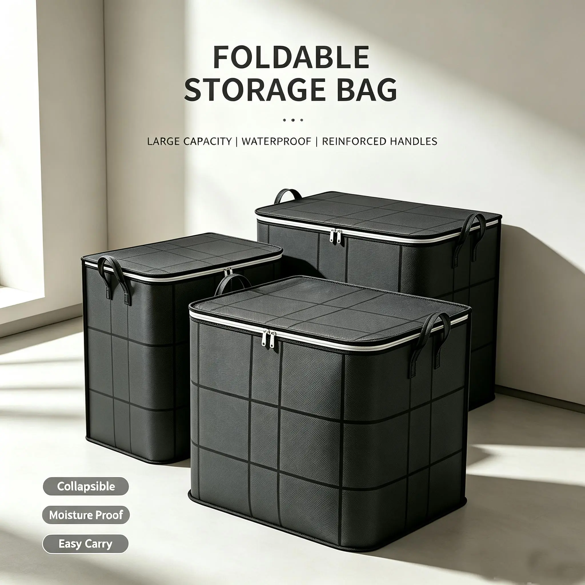 Heavy Duty Waterproof Storage Bags, Extra Large Foldable Clothes Quilt Organizer with Reinforced Handles, Moisture Proof Moving Packing Bags for Blankets, Comforters, Seasonal Garments