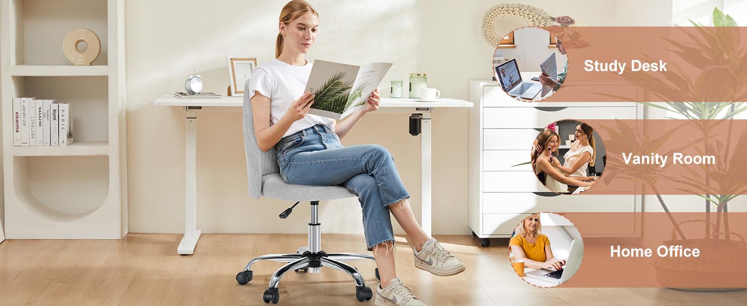 Office Chair , Modern Fabric Home Office Desk Chairs with Wheels Adjustable Swivel Task Computer Vanity Chair for Small Spaces for Christmas Gifts