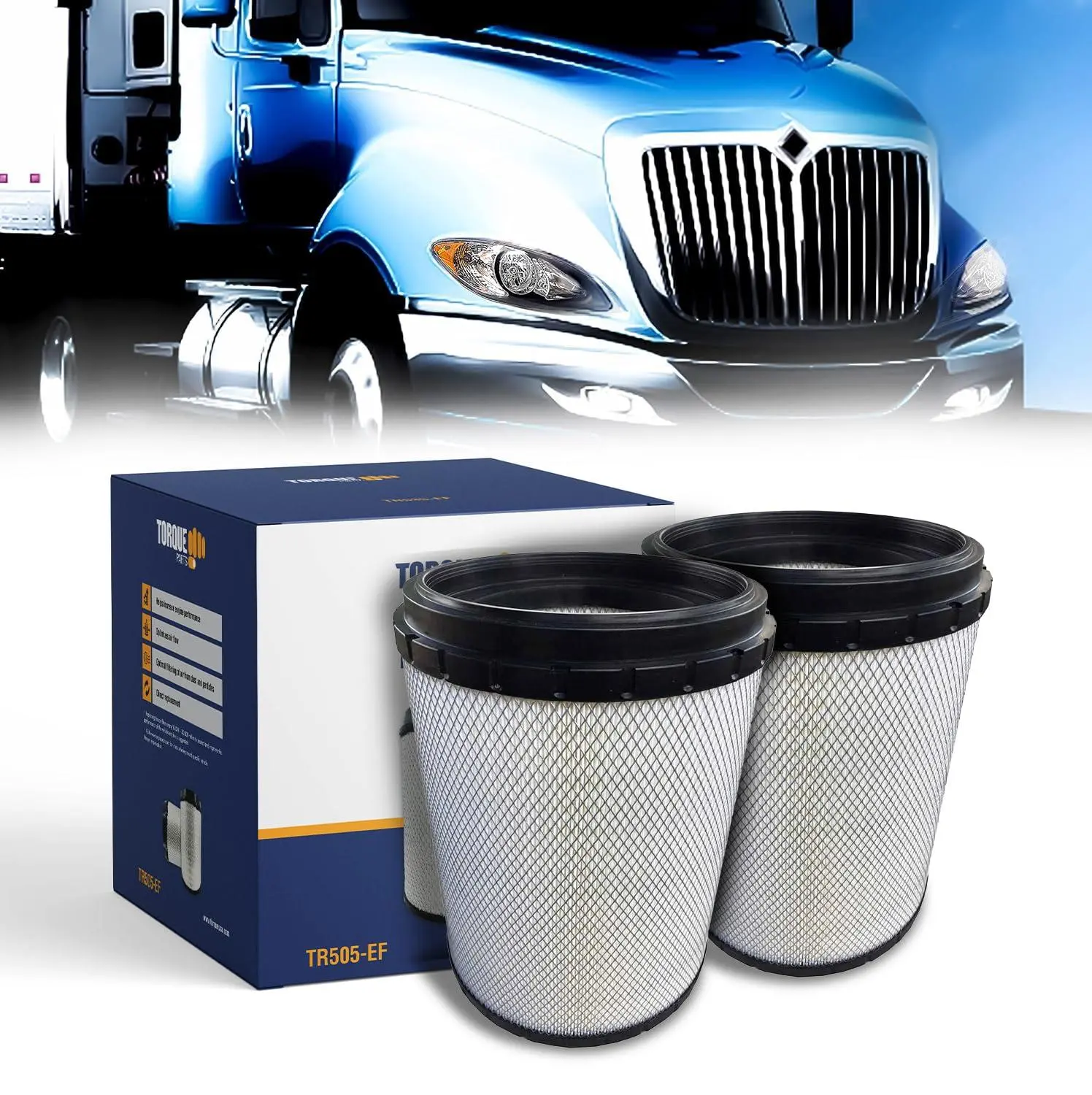 TORQUE AF26103 Engine Air Filter (2 PCS) - Car Filter Accessories, Compatible with Select International Prostar, Workstar, Transtar Semi Trucks, Replaces RS4862, 3551814C1, LAF6663, 49088, TR505