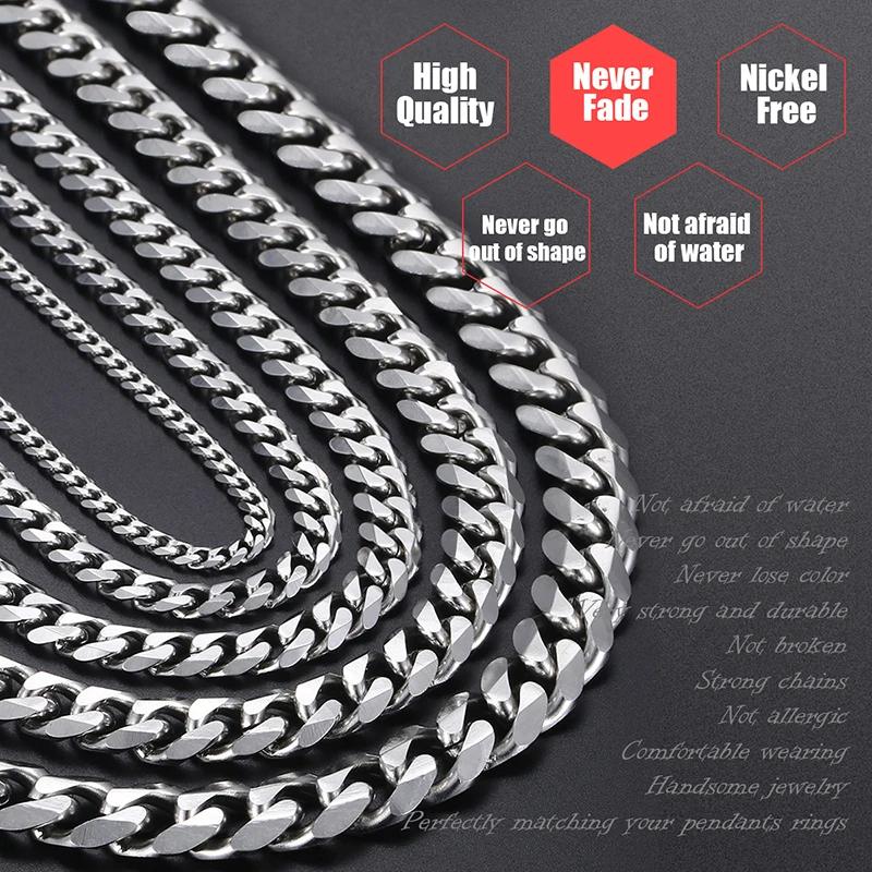 Men's Necklace Stainless Steel Cuban Link Chain Black Gold Color Necklaces For Men Women 18-24" Hip Hop Jewelry