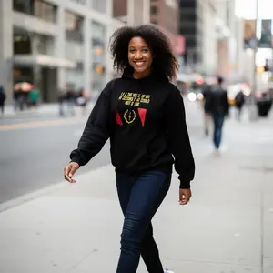 Oversized Boxy Fit Fleece Hoodie with Black American Flag and Quote