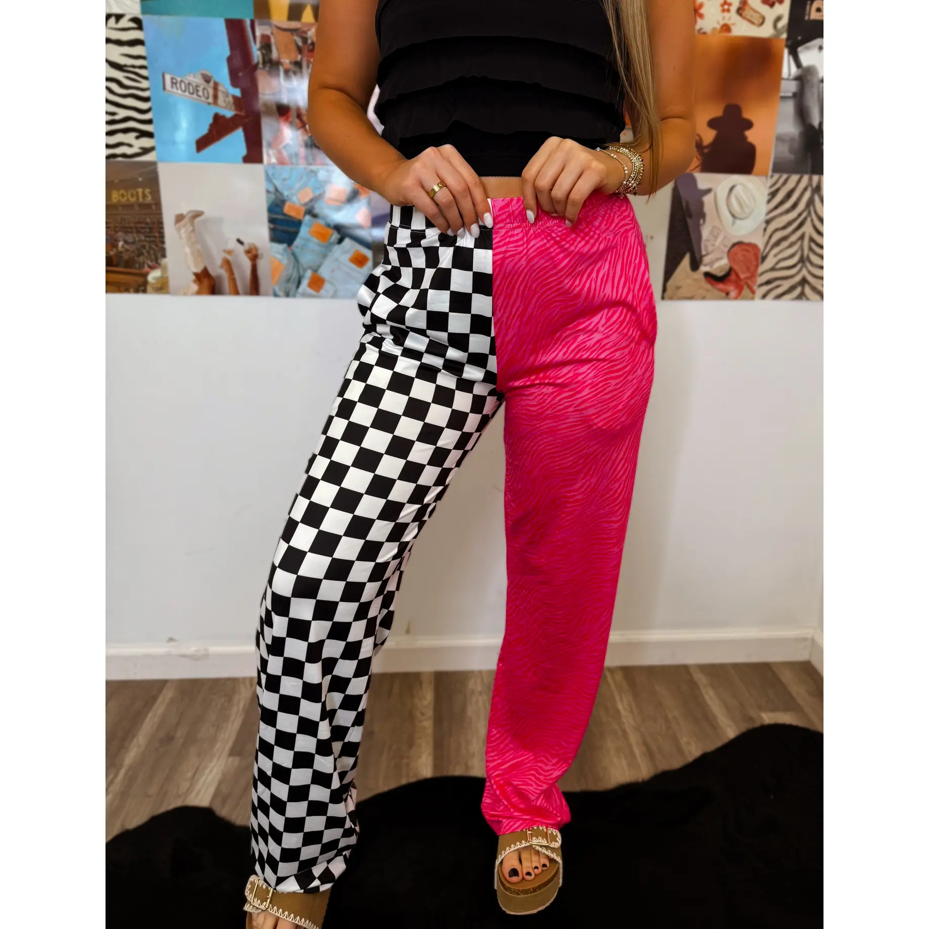 Double Trouble Pink Zebra Checkered Pants Double Trouble Pink Zebra Checkered Pants