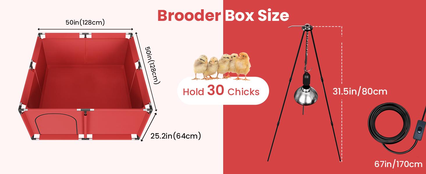 Brooder Box for Chicks, All-in-One Chick Starter Kit, Stainless Steel Frame Baby Chicken Brooder Pen with 250W Heat Lamp, Perch, Chicken Feeder & Waterer Set, Up to 30 Chicks, Square Style Brooder Box for Chicks, All-in-One Chick Starter Kit, Stainless Steel Frame Baby Chicken Brooder Pen with 250W Heat Lamp, Perch, Chicken Feeder & Waterer Set, Up to 30 Chicks, Square Style