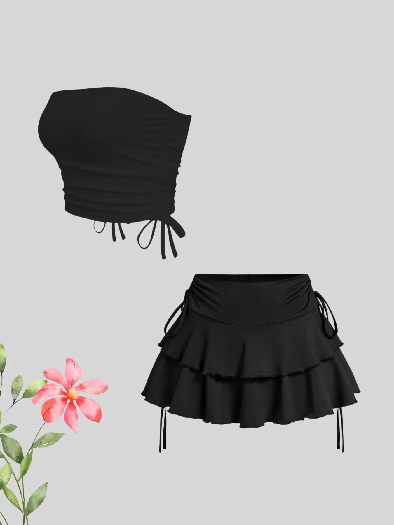 Classic versatile minimalist women's strapless pleated skirt suit Cover Skirt Set Skirt Set Outfit