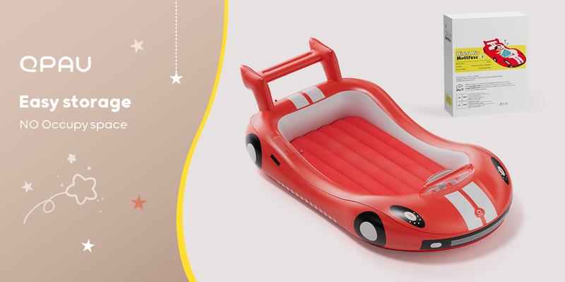 QPAU Inflatable Kids Travel Bed for Camping: Toddler Airbed with Sides, Hand Pump Included, Portable Racing Car Design, Safe Materials for Traveling Hotel Home Use QPAU Inflatable Kids Travel Bed for Camping: Toddler Airbed with Sides, Hand Pump Included, Portable Racing Car Design, Safe Materials for Traveling Hotel Home Use