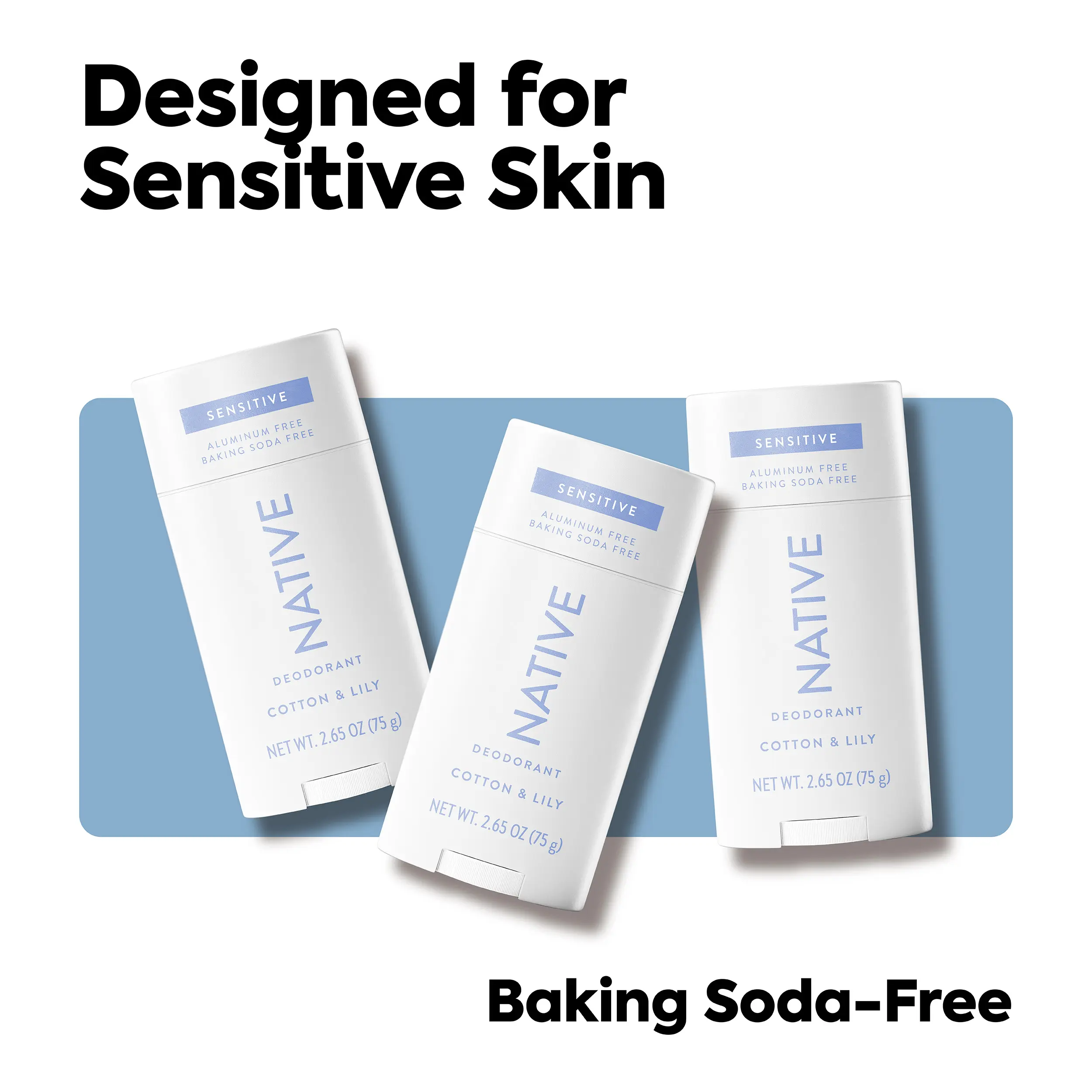 NATIVE Sensitive Deodorant Stick 3-Pack – Baking Soda Free, Aluminum‑Free