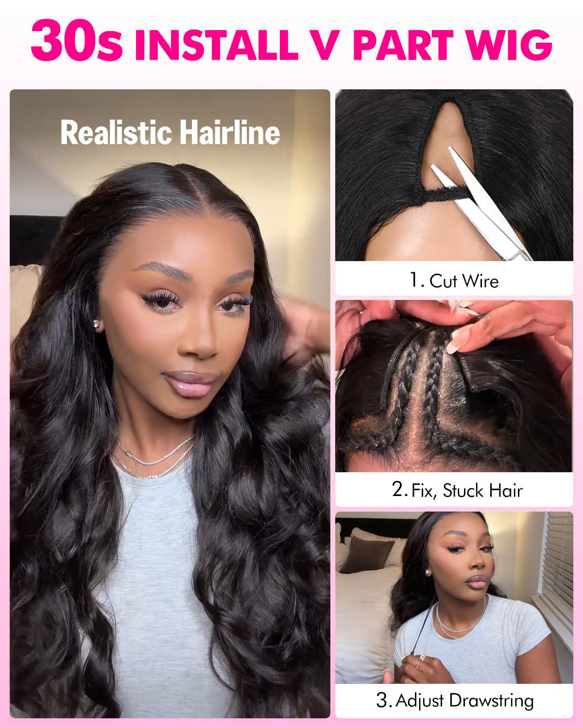 Tahikie 250% Density V Part Yaki Loose Body Wave Wigs No Leave Out Real Human Hair For Women Wear&Go Upgrade U Part Wig Natural Black Brazilian Hair #TikTokShopHolidayHaul #SummerVibes