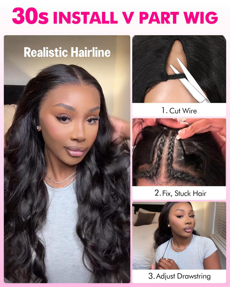 Tahikie 250% Density V Part Yaki Loose Body Wave Wigs No Leave Out Real Human Hair For Women Wear&Go Upgrade U Part Wig Natural Black Brazilian Hair #TikTokShopHolidayHaul