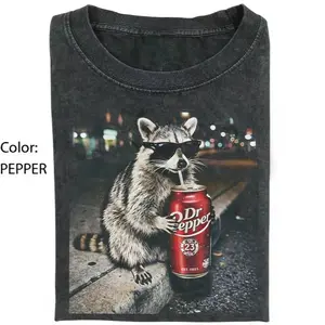 Season Vibes - comfort color shirt Vintage Raccoons Dr Pepperr T-shirts, Funny Meme Genz Dank Raccoons, Trendy Shirt, Animal Meme Graphic Tee, Gift for Men, Women, Women funny shirts for women, Womenswear Cotton Top Streetwear