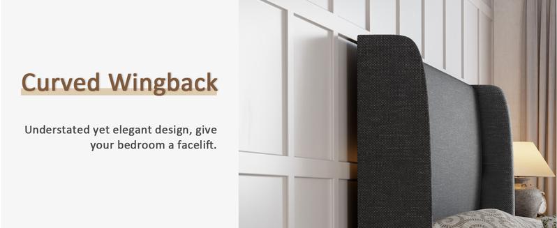 AMERLIFE Platform Bed Frame with 51.2" Tall Linen Headboard, Upholstered Bed with Wingback/Solid Wood Legs/Durability& Silent /No Box Spring Required/Luxury Bedroom Furniture Design /Full/Queen/King Size/Best Gift Ideas/Christmas Gifts