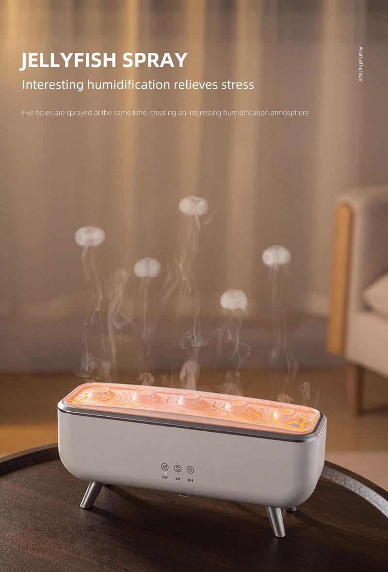 Dynamic Jellyfish Aroma Diffuser 300ml Humidifier for Bedroom Waterless Auto-Off with Timer Remote Control 7-Color Mood Lighting 4-Hour 8-Hour Dual Timers 5 Nozzles for 360° Mist Diffusion Home Bedroom Gift
