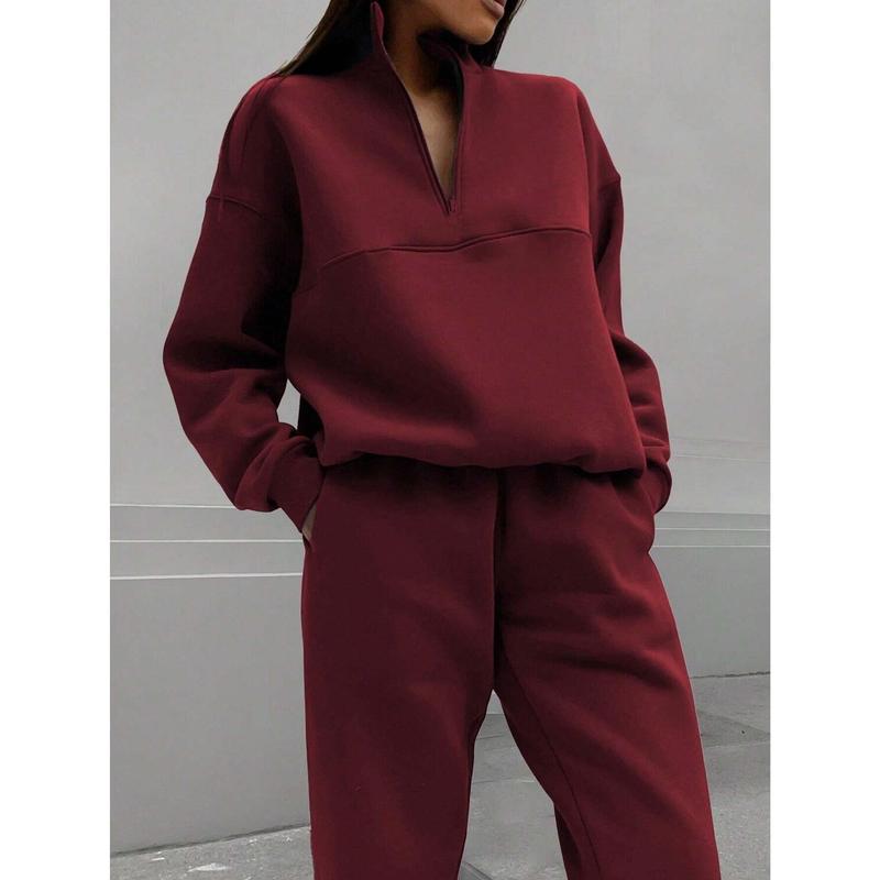2025 Women s Minimalist Chic Half Zip Loungewear Set High Neck Pullover 2025-women-s-minimalist-chic-half-zip-loungewear-set-high-neck-pullover