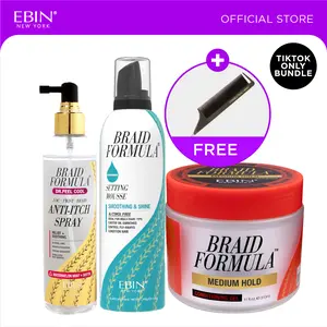 EBIN Braid Formula Conditioning Gel (Medium Hold) + Braid Formula Setting Mousse (Smoothing & Shine - Menthol) + Dr. Feel Cool Anti-itch Spray (Watermelon Mint + Biotin) Bundle with FREE Pintail Parting Carbon Comb | Holding, Shine, Relief & Soothing