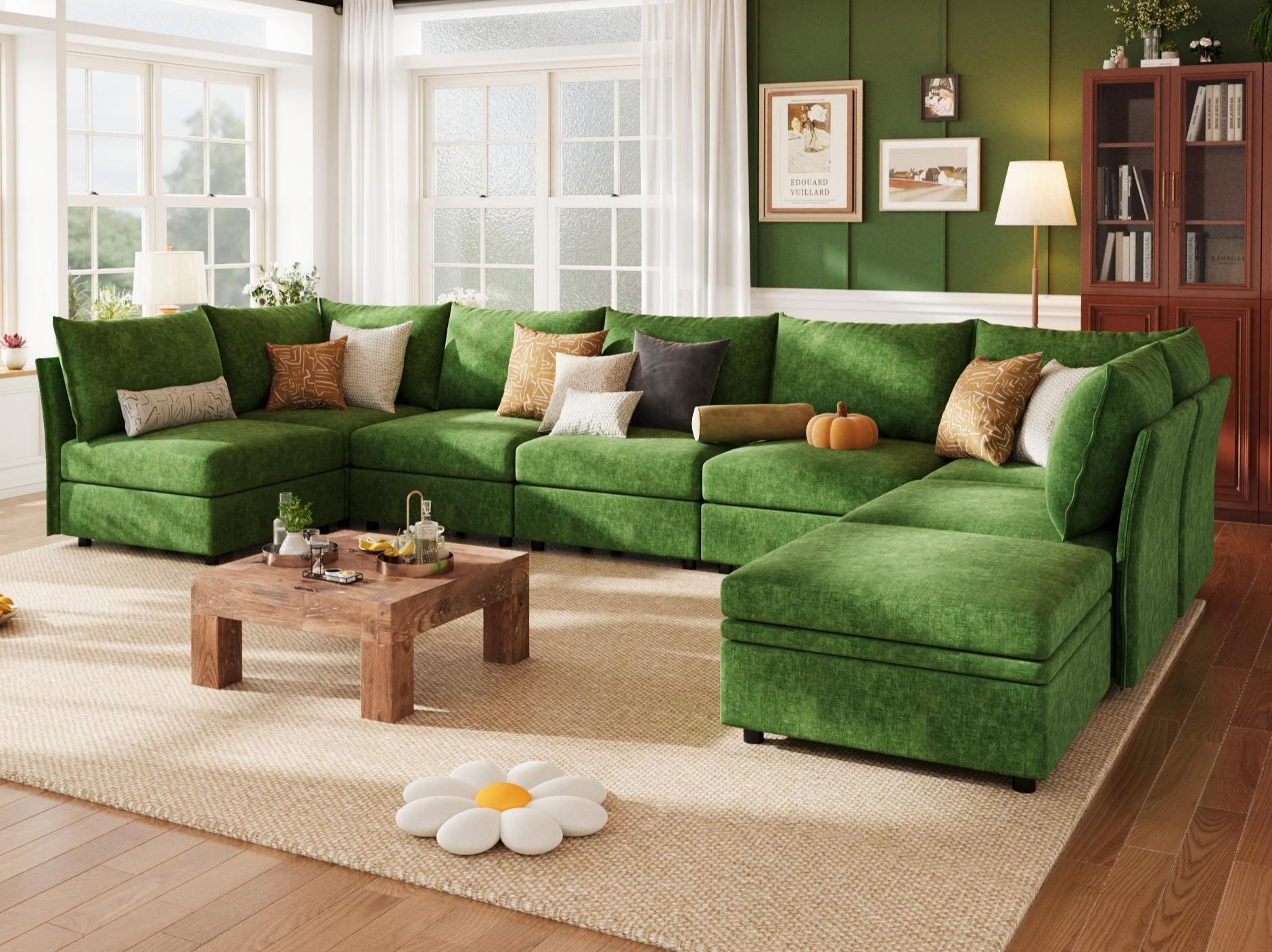 ABCASA 167.5" Oversized Modular Sectional Sofa, U Shaped Convertible Chenille Couch with Movable Ottoman, Large 8 Seat Corner Couches for Living Room Apartment Deep Seat