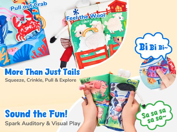 JoyCat Baby Toys, Farm & Ocean Baby Soft Toys, Cloth Board for Baby Shower Newborn, Gifts for Boys Girls Stocking Stuffers, Touch and Feel Tummy Time Crinkle Cloth Books for Infant