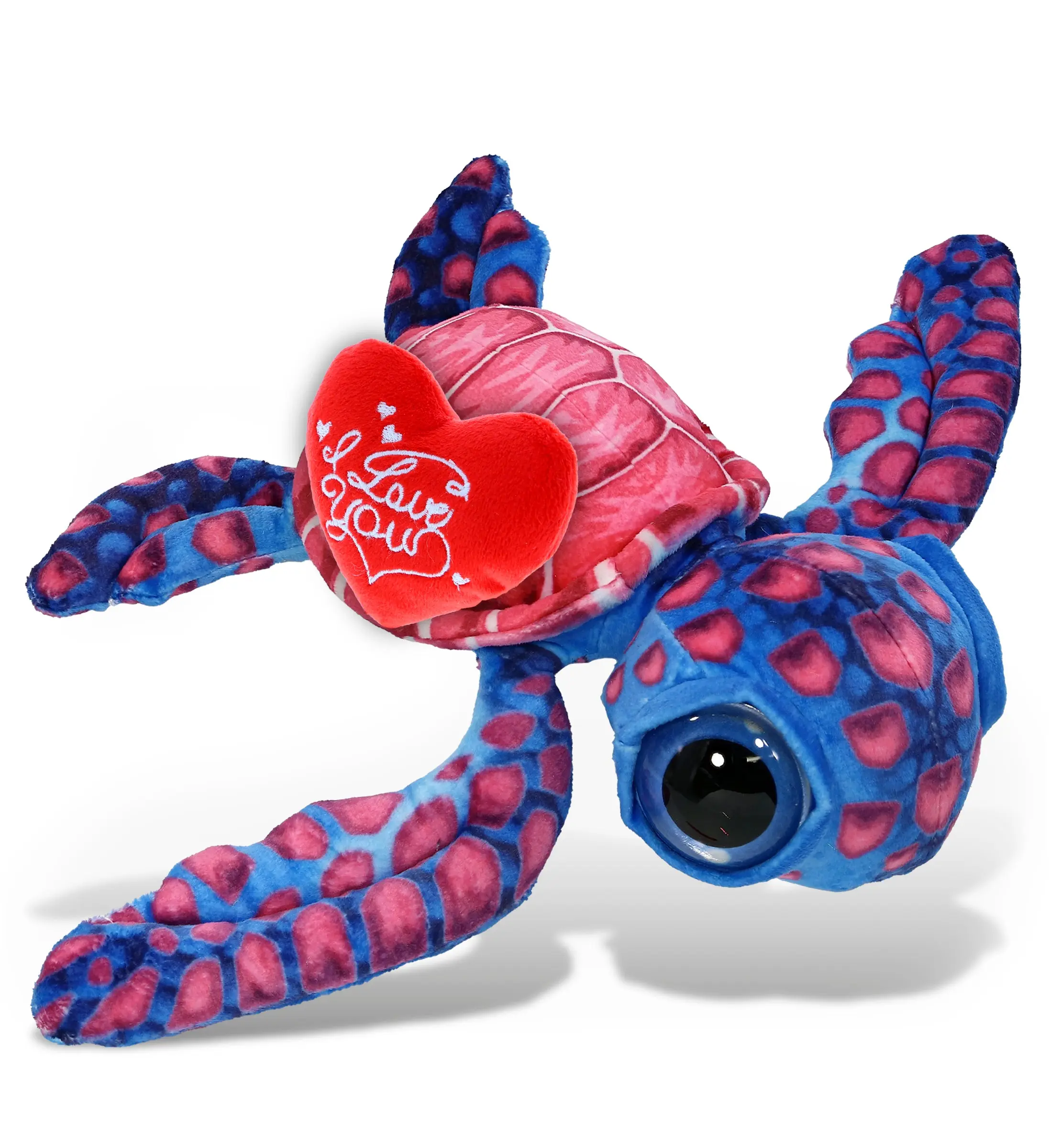 DOLLIBU 10-Inch Red Heart Pink Sea Turtle Stuffed Animal - Wild Collection Polyester Plush, Collectible Soft Toy, Super Soft Fluffy (10x12x3in), Romantic Bedroom Accessory, Anniversary Gift for Adults to Kids