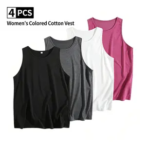 4PCS Womens Wash Vest Top Summer Casual T Shirt Vacation Round Neck Vest Women's Sleeveless Vest Top Tee Crewneck Loose Pullover Vest Tops Sleeveless