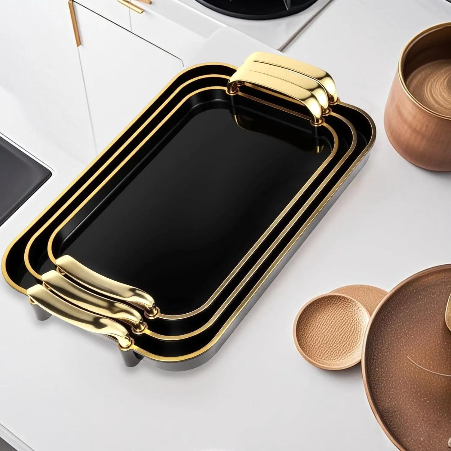 3 Pack Serving Tray with Handles Reusable Trays Coffee Appetizer Serving Food Plastic Serving Platters for Party Charcuterie Fruit Snack containers Beach Travel Picnic Party Christmas wedding BBQ Camping