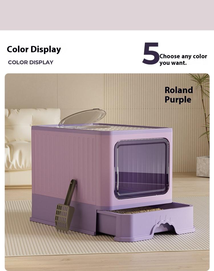 Extra Deep Cat Litter Box with Foldable Drawer – Enhanced Odor Control & Splash-Proof Design for Optimal Cleanliness and Convenience