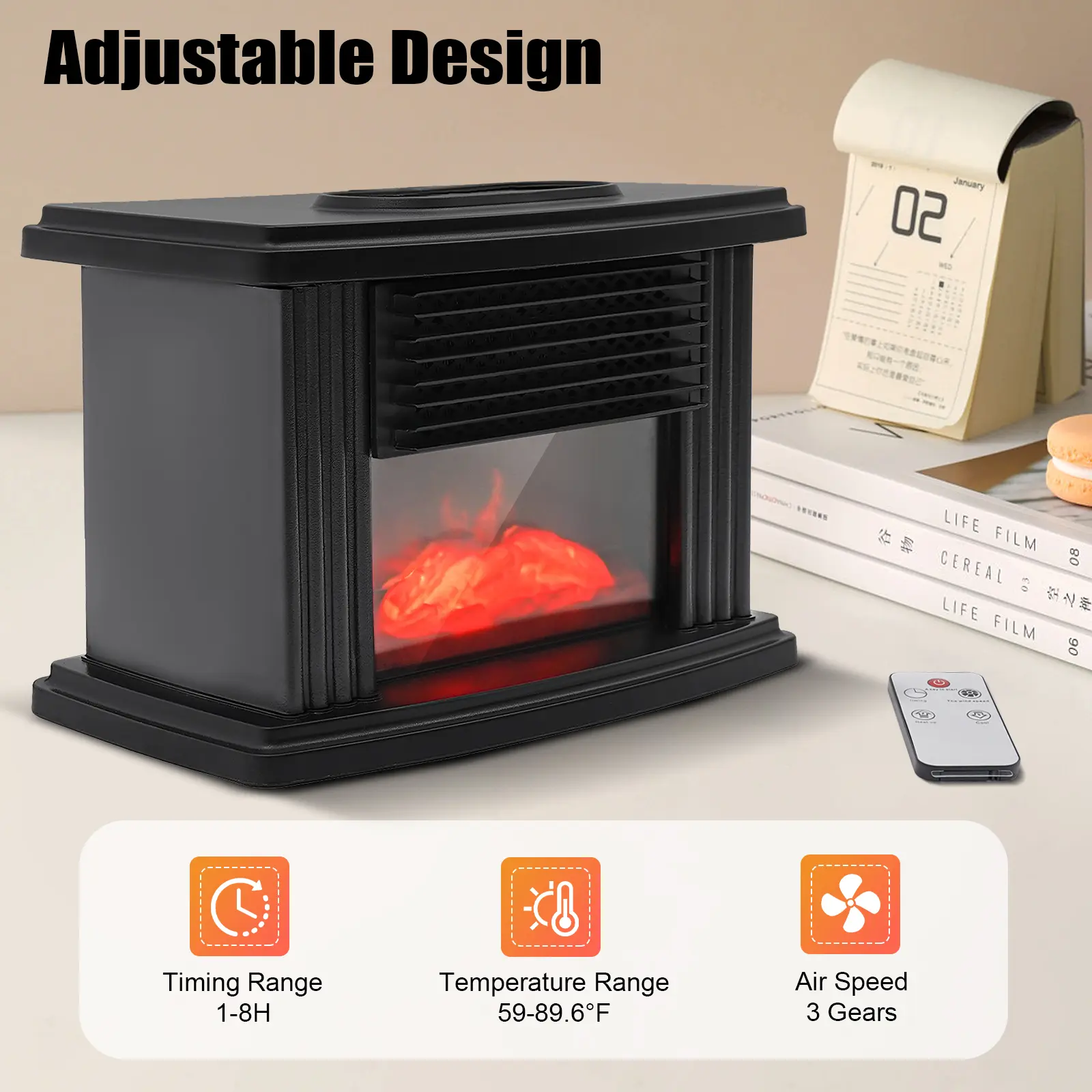 3D Simulated Flame Electric Heater - 1000W, 360 Surround Heating, Adjustable Heating Temperature (15-32°C/59-89.6°F), Overheat Protection, Low Noise, Country Rustic Style for Indoor Apartments Festive Decor