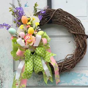 Spring Easter Bunny front door wreath attachment floral door hanger interchangeable wreath embellishment bow housewarming gift idea