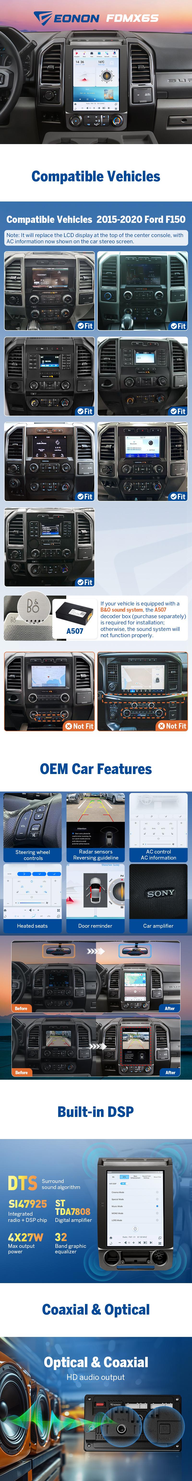 EONON Car Stereo for 2015-2020 Ford F-150, Wired/Wireless CarPlay Android Auto, 12.1" Android 13 IPS Touch Screen Head Unit, DTS Surround Sound, Bluetooth, GPS, Sub, SWC, 4GB+64GB, Holiday Haul - FDMX6S