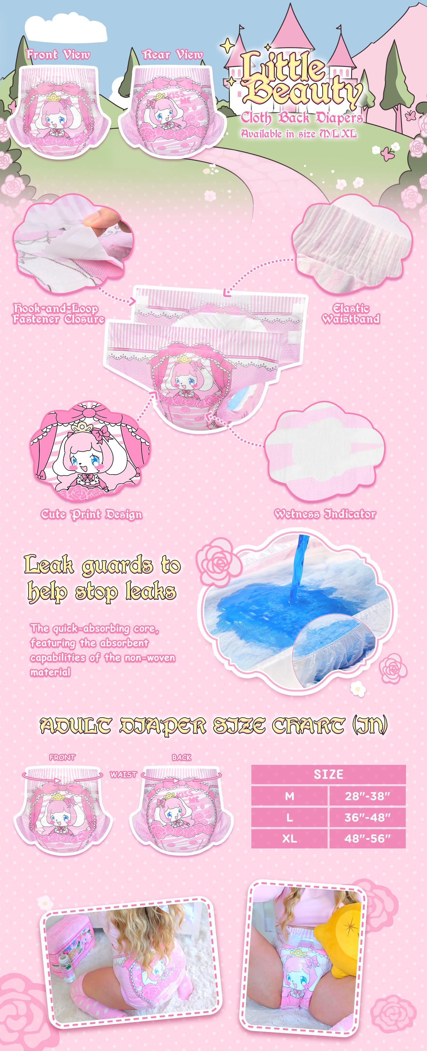 Littleforbig Adjustable Hook-and-Loop Fastener Closure Adult Printed Cloth Back Diaper 10 Pieces - Little Beauty